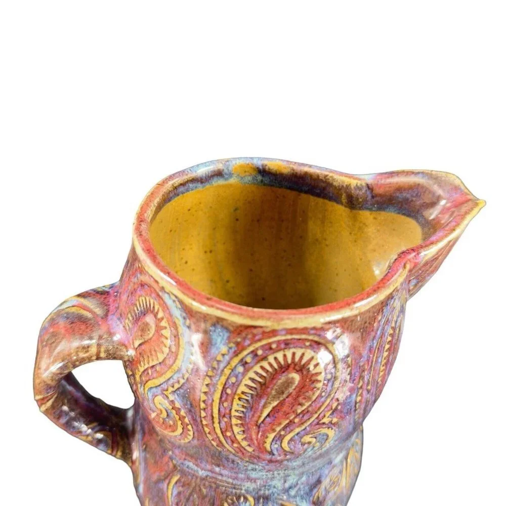 Hand Made‎ Primitive Studio Art Pottery Pitcher With Juice Rimmer Stackable VTG